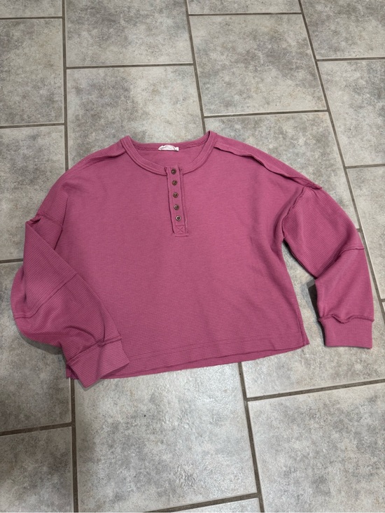 new in Sweaters - Waffle Knit Henley Sweater in Mauve - Unbranded